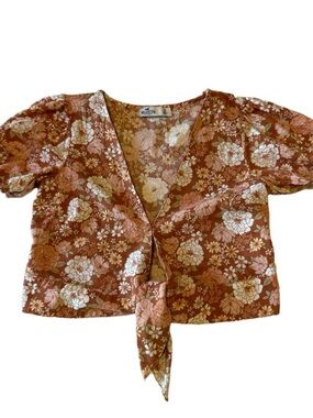 Hollister Rust Floral Tie-Front Crop Top